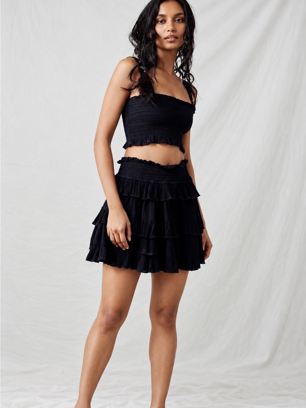 NEW FREE PEOPLE Black Thalia Skirt Set Size Small